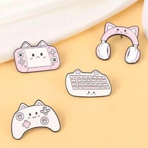 Cat Ears Gamer Girl Enamel Pin SET OF 4! Kitty Kawaii Pink Tech Neko Sim